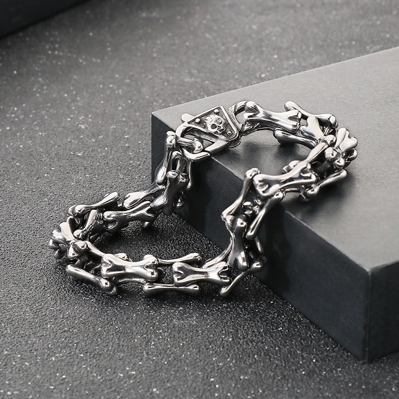 Kemstone Titanium Steel Bone Link Bracelet for Men Vintage Gold Silver KB170270-KJX