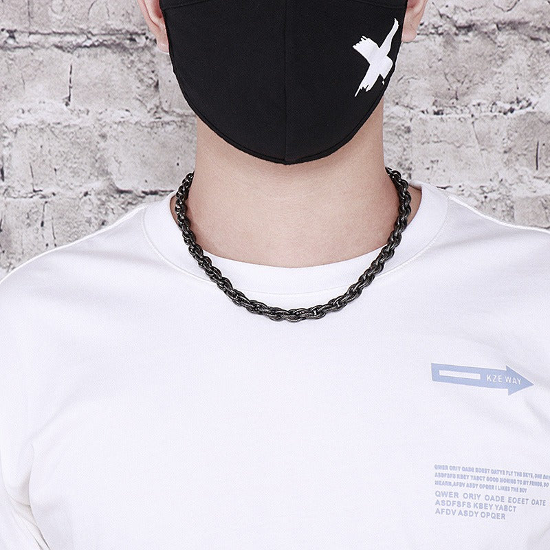 Kemstone Vintage Matte Black Titanium Steel Chunky Twisted Chain Bracelet & Necklace for Men KS141111-Z