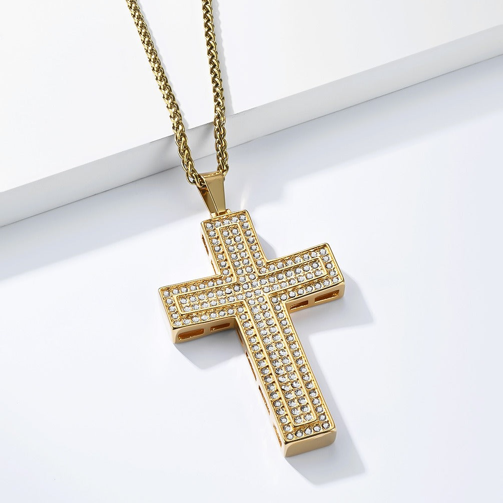 Kemstone Stainless Steel Iced Cross Pendant Necklace for Men Hip Hop Street Chain K-PT723