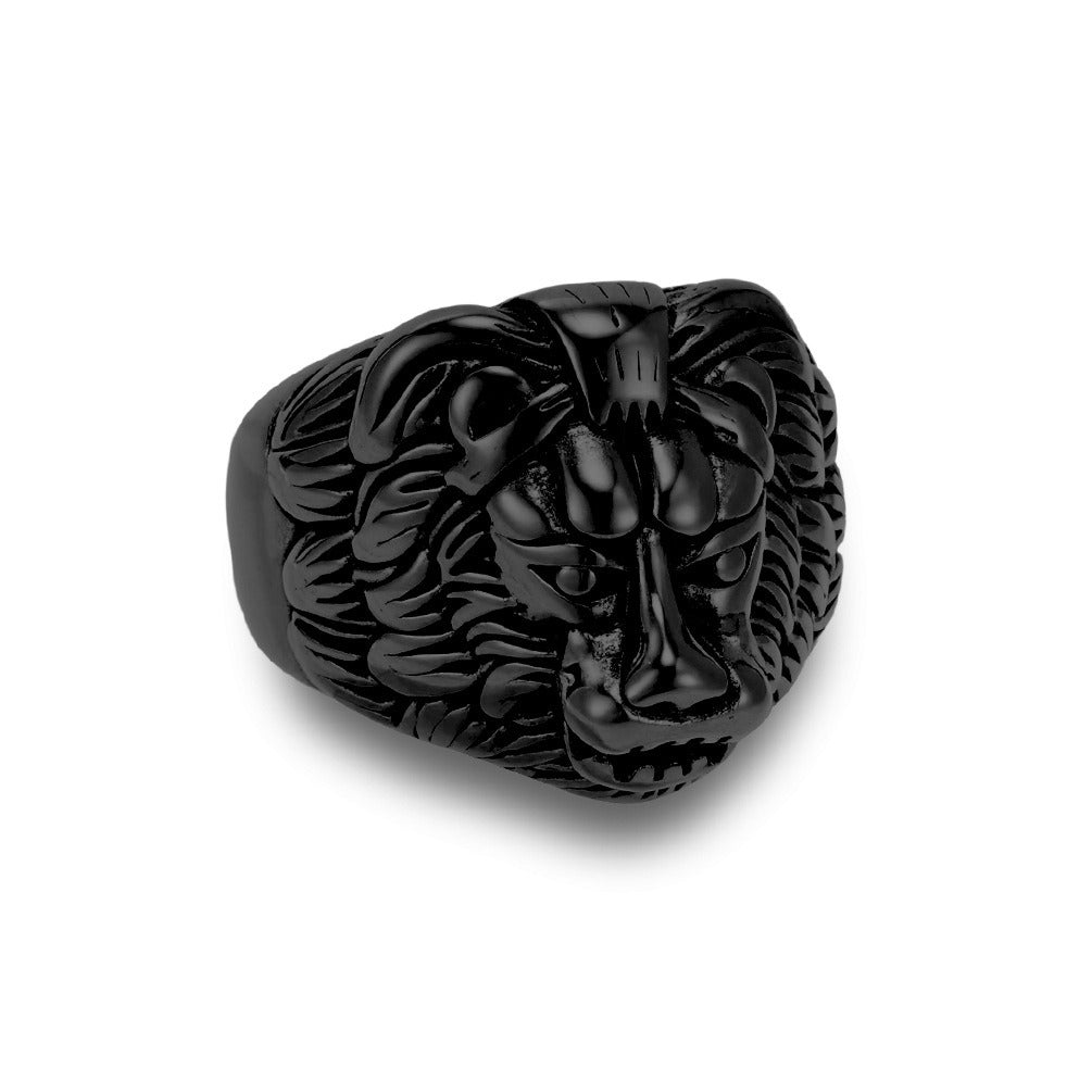 Kemstone Stainless Steel Lion Head Ring for Men Vintage Textured K-R1066