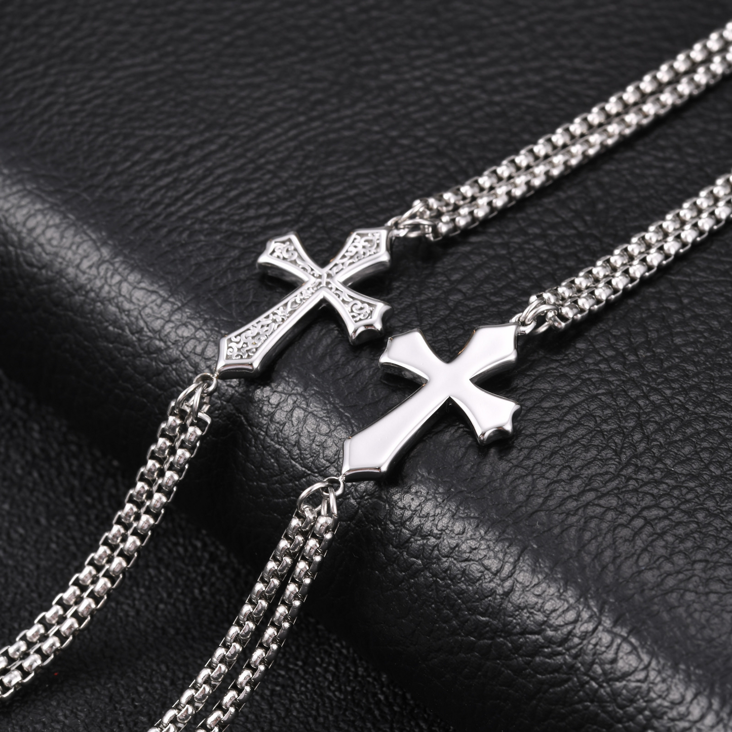 Kemstone Dual Chain Cross Bracelet for Men Stainless Steel Minimal Hip Hop Layered Wristwear BR3122