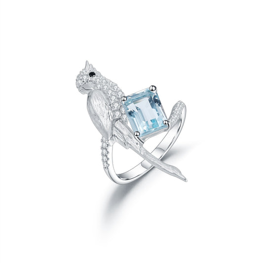 Kemstone 925 Sterling Silver Bird Gemstone Ring with Amethyst/Sky Blue Topaz,K245021R