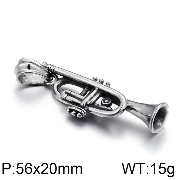 Kemstone Titanium Steel Trumpet Pendant Necklace Men’s Music Jewelry KP55896-BD