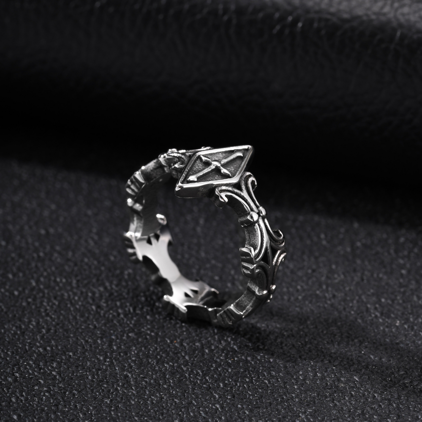 Kemstone Stainless Steel Cross Engraved Ring for Men Women Gothic Vintage Band RC-1145