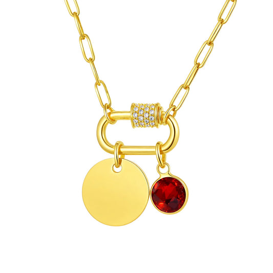 Cadena de eslabones cuadrados de acero inoxidable Kemstone con colgante de piedra de nacimiento del zodíaco - Collar minimalista dorado para mujer NC-2181