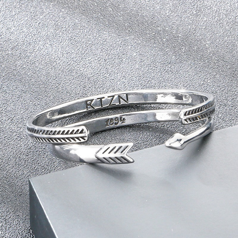 Kemstone Vintage Titanium Steel Open Cuff Bracelet for Men Engraved Arrow Pattern Bangle KB209303-LU