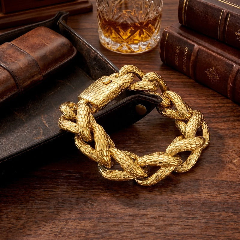 Kemston Titanium Steel Snake Scale Cuban Chain Bracelet for Men Heavy Punk KB213358-KJX