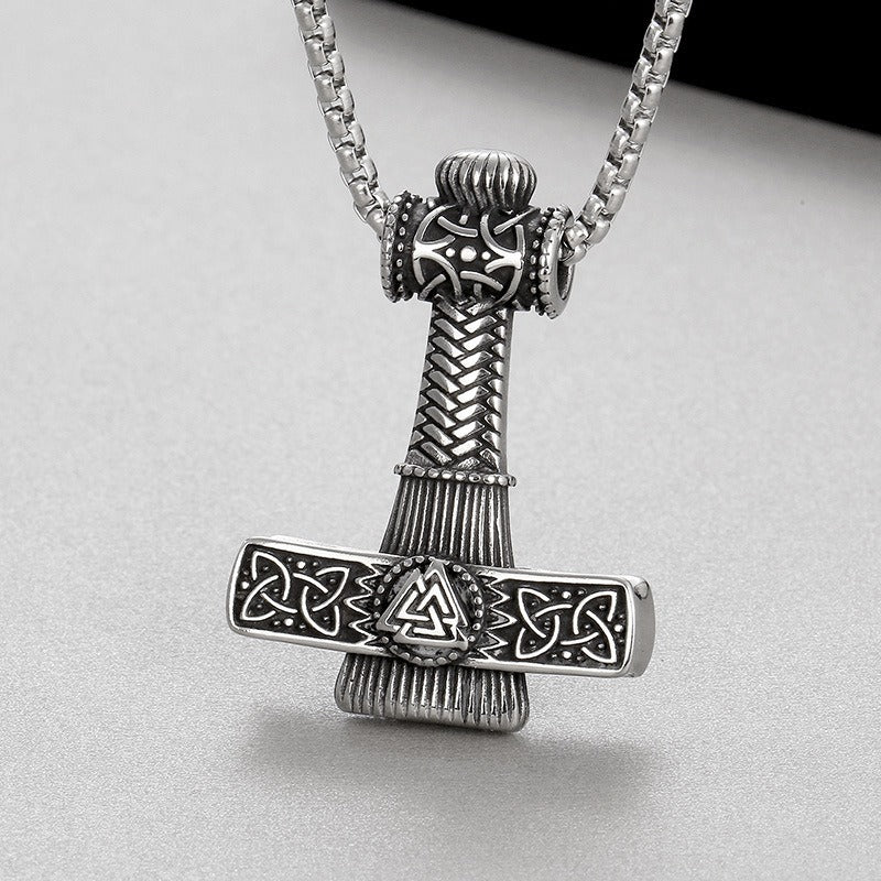 Kemstone Viking Mjölnir Hammer Necklace – Stainless Steel Norse Pendant for Men | Gothic Nordic Street Style KP130623-TLX
