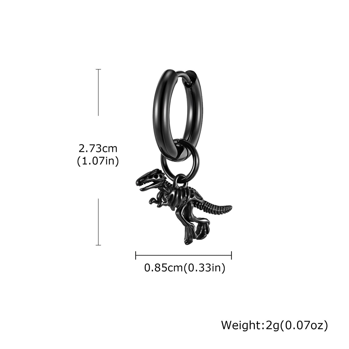 Stainless Steel Dinosaur Skeleton Hoop Earring for Men – Black Drop Charm ED-868