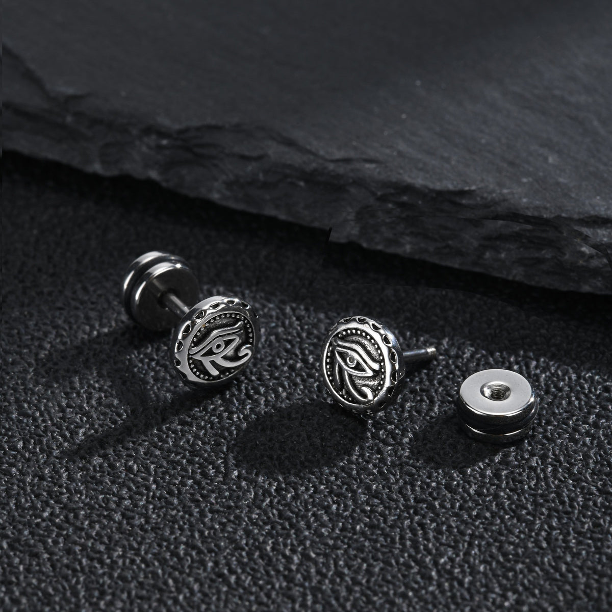 Kemstone Egyptian Eye Stud Earring for Men Stainless Steel Vintage Round Design ES-876
