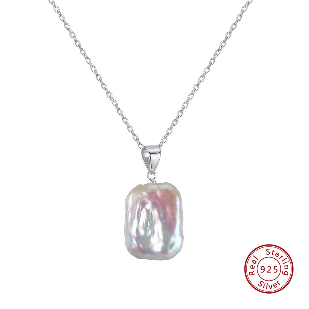 Kemstone Square Freshwater Pearl Pendant Necklace for Women 925 Sterling Silver Minimal Design SGPN119
