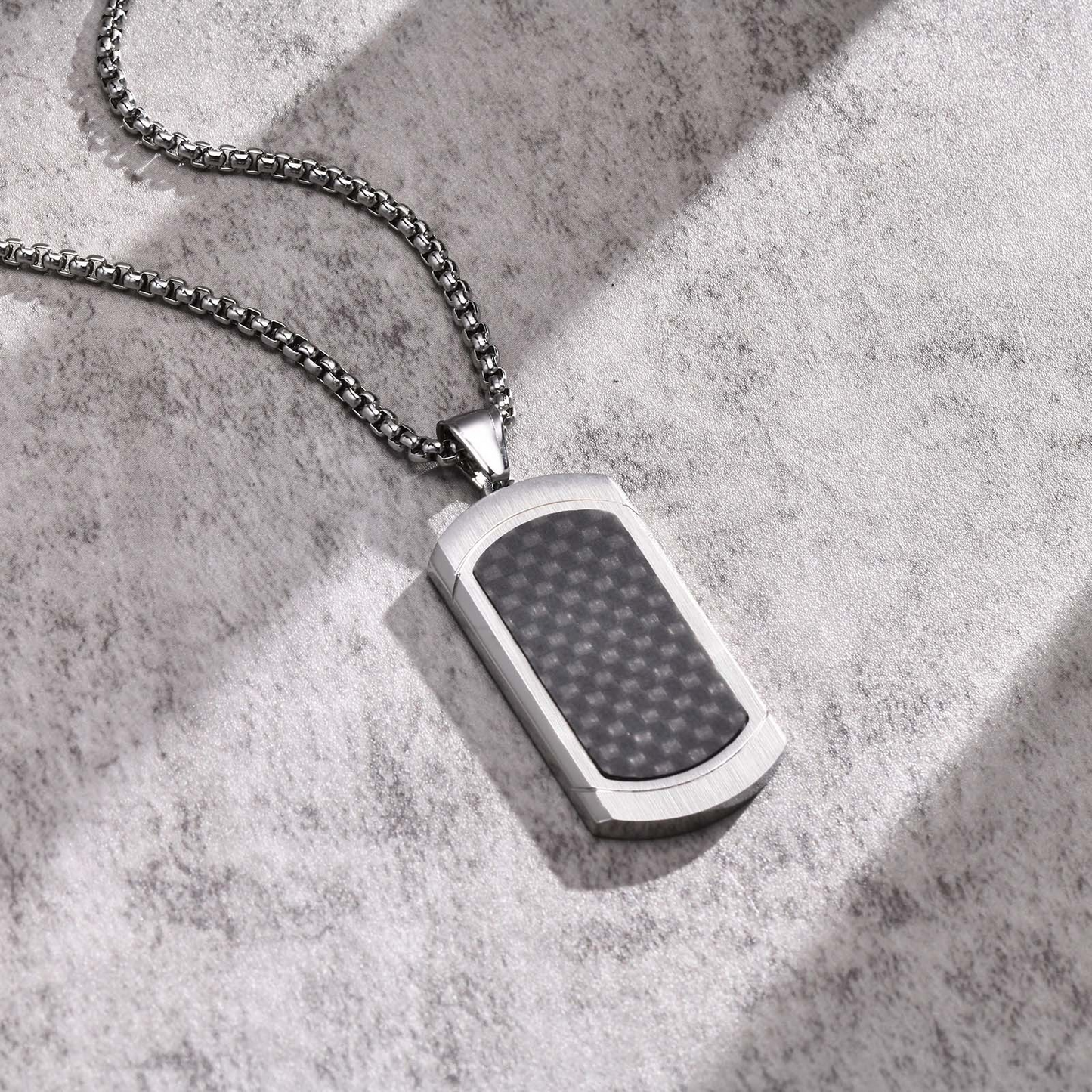 Kemstone Stainless Steel Carbon Fiber Tag Pendant Necklace for Men PN-1855