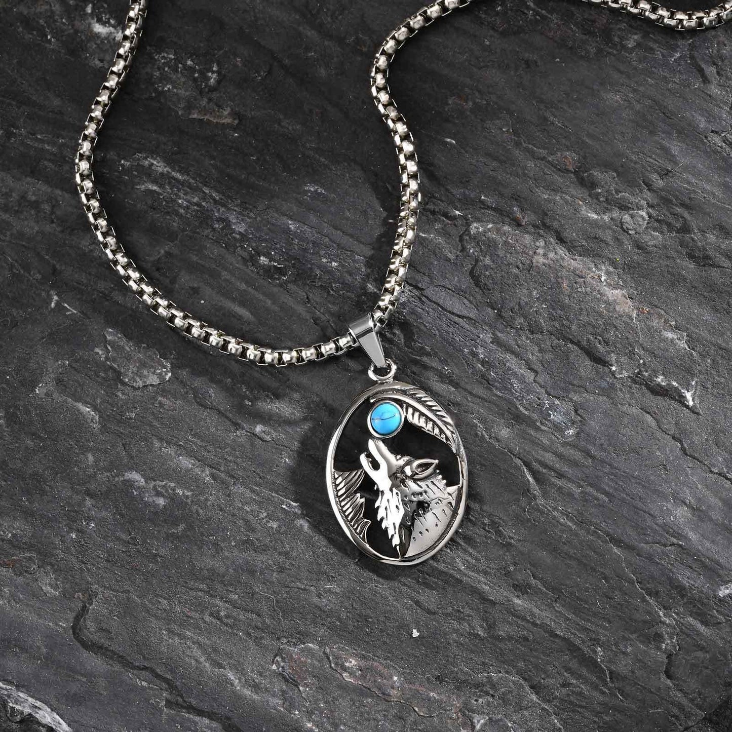 Kemstone Stainless Steel Wolf Head Pendant Necklace for Men Gothic Hip Hop PN-2231
