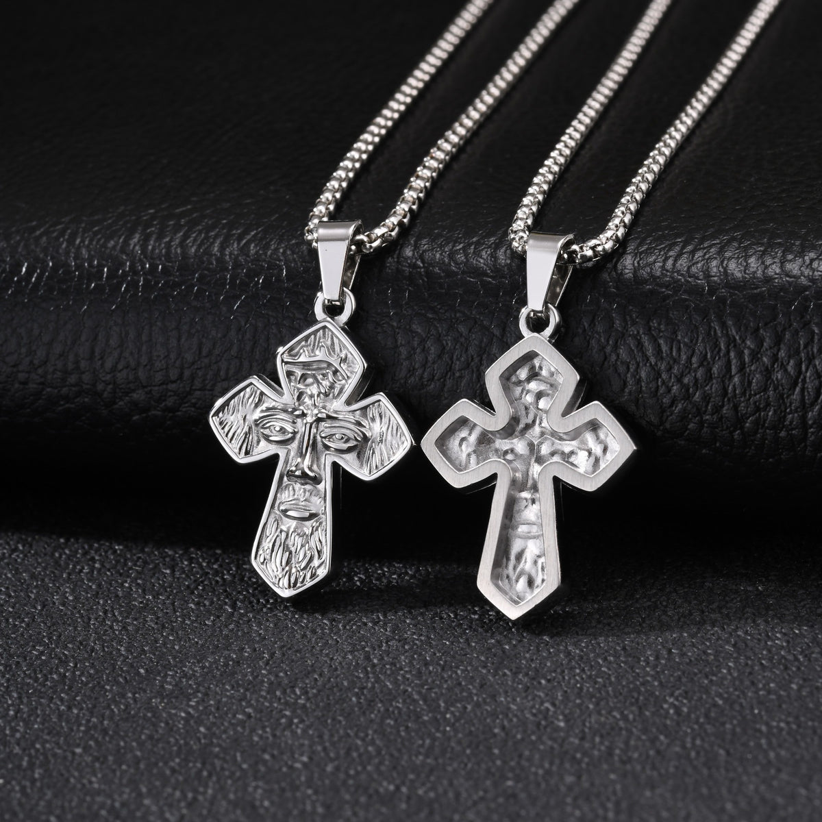 Kemstone Face Relief Cross Pendant Necklace for Men Stainless Steel Vintage PN-2429