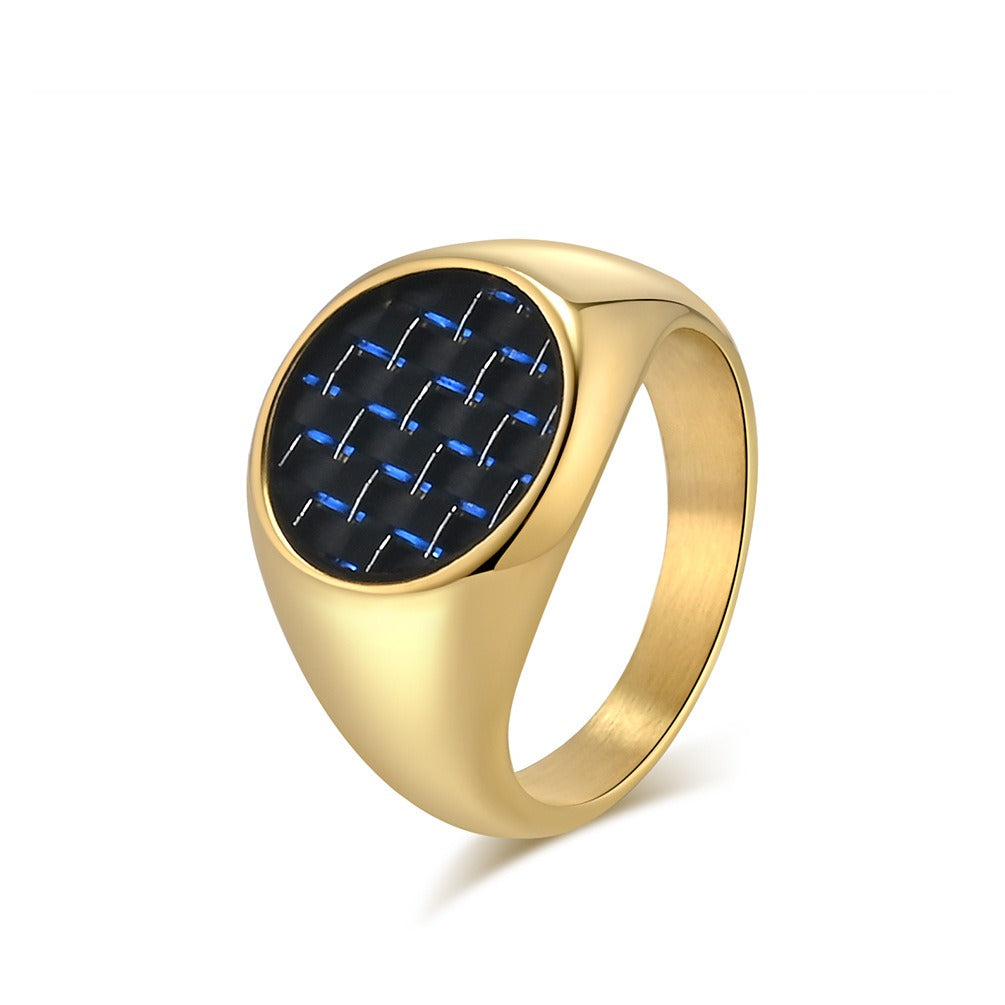 Kemstone Stainless Steel Carbon Fiber Ring for Men Black Inlay Texture K-R782