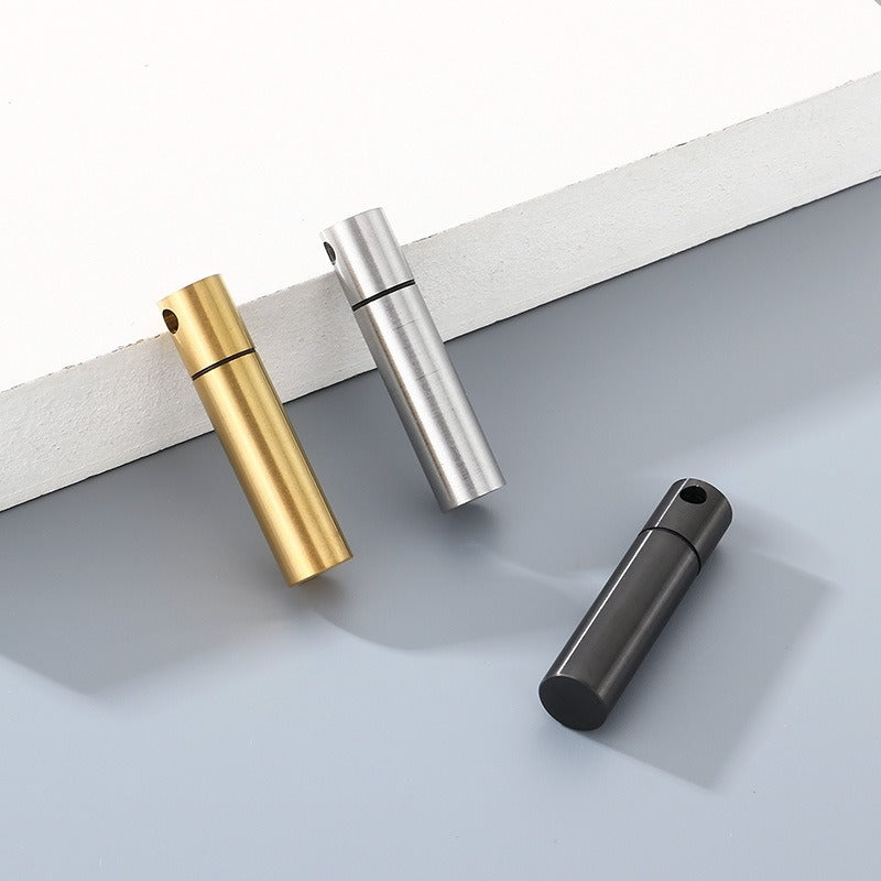 Kemstone Cylindrical Storage Necklace – Stainless Steel Screw-Cap Pendant for Men & Women KN299102-ZLA