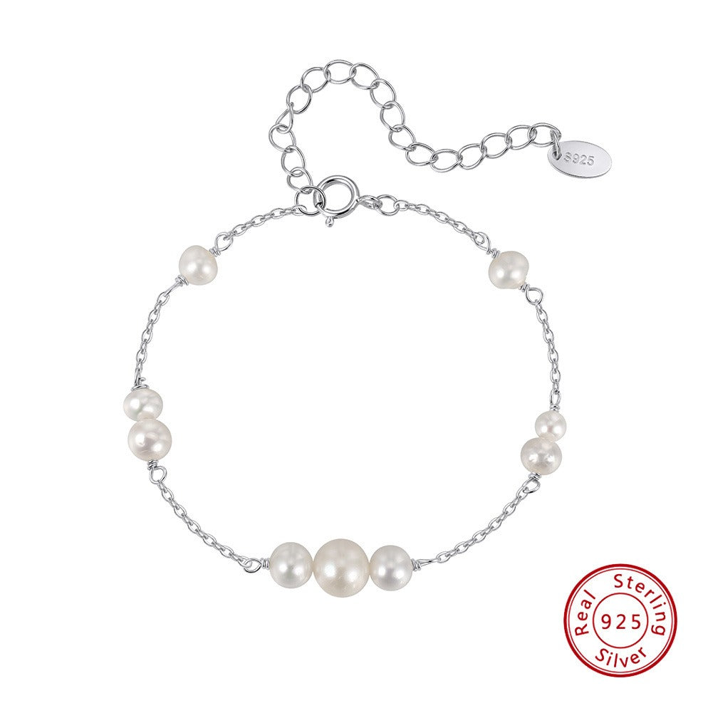 Kemstone Freshwater Pearl Station Bracelet for Women 925 Sterling Silver Chain GPB74