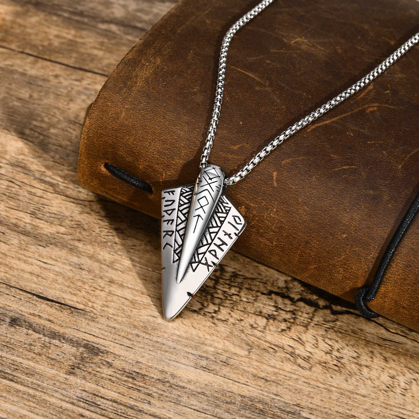 Kemstone Stainless Steel Arrow Pendant Necklace for Men Nordic Symbol Design NC-1417S