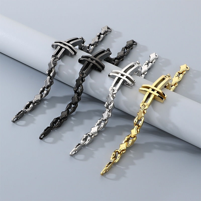 Kemstone Titanium Steel Handmade Cross Diamond Link Bracelet for Men KB211386-KFC