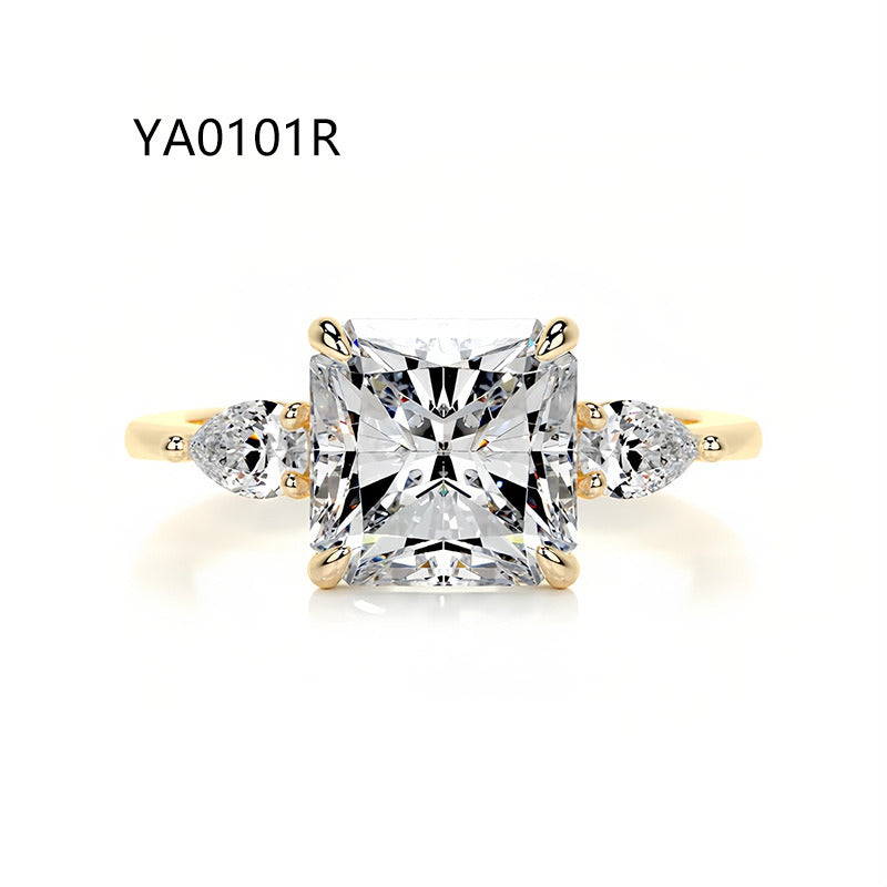 Three-Stone Moissanite Engagement Ring for Women | 2–5CT Heart, Oval, Princess, Emerald Cuts