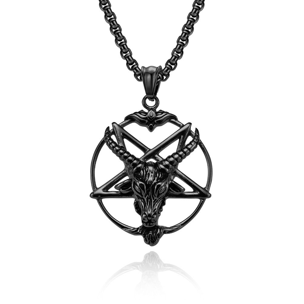 Kemstone Goat Head Pentagram Pendant Necklace for Men Stainless Steel Gothic Symbol Design K-PT438