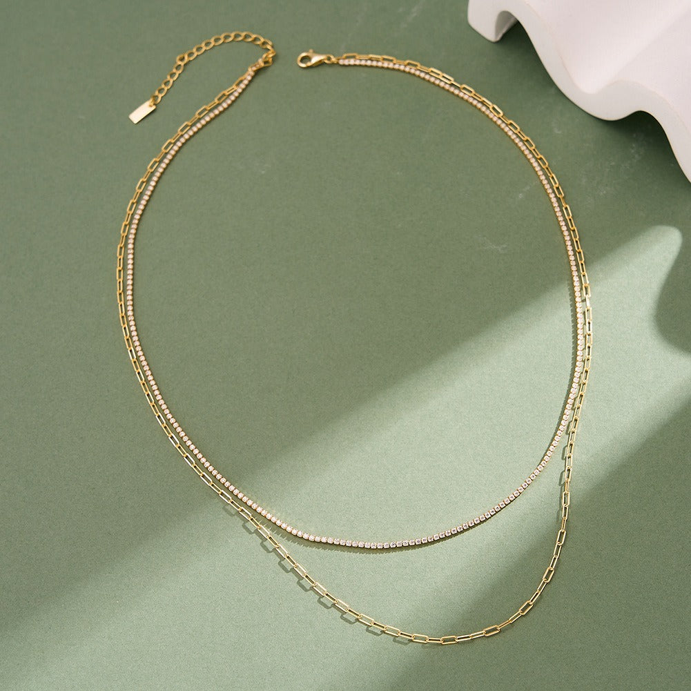 Kemstone 925 Sterling Silver Paperclip Chain Necklace for Women Layered Cubic Zirconia Chain BQN48