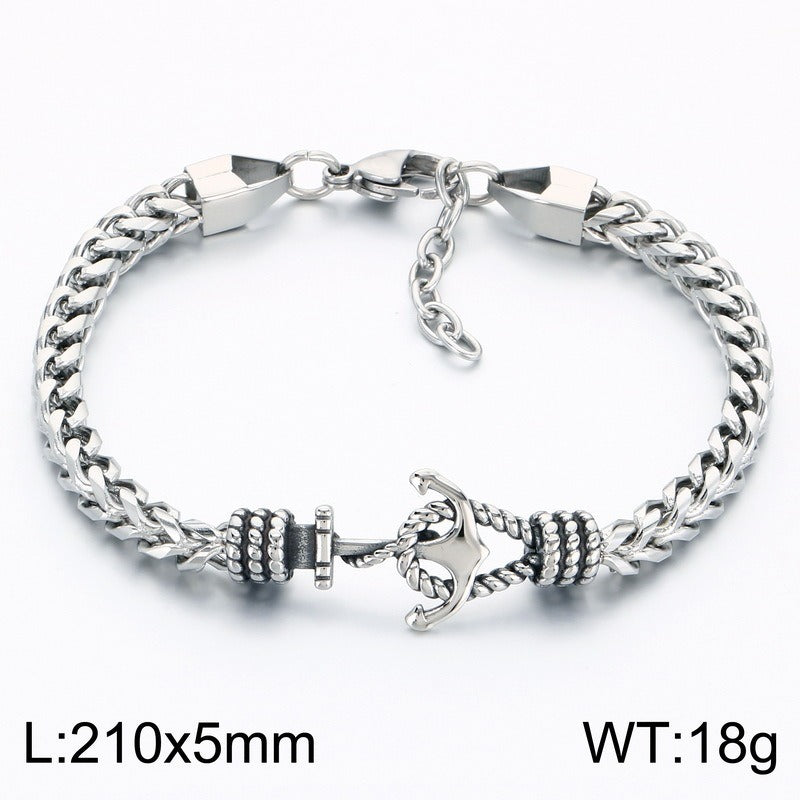 Kemston Anchor Chain Bracelet for Men Titanium Steel Curb Link Nautical KB215363-KFC