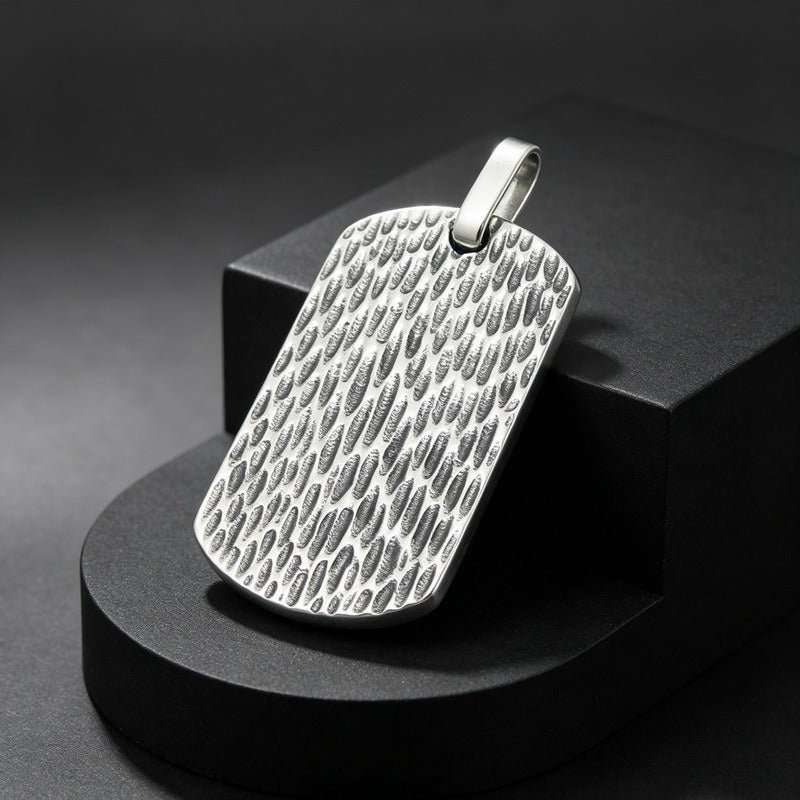 Kemson Hammered Tag Pendant Necklace Men Stainless Steel Vintage Textured Style KP118340-KJX