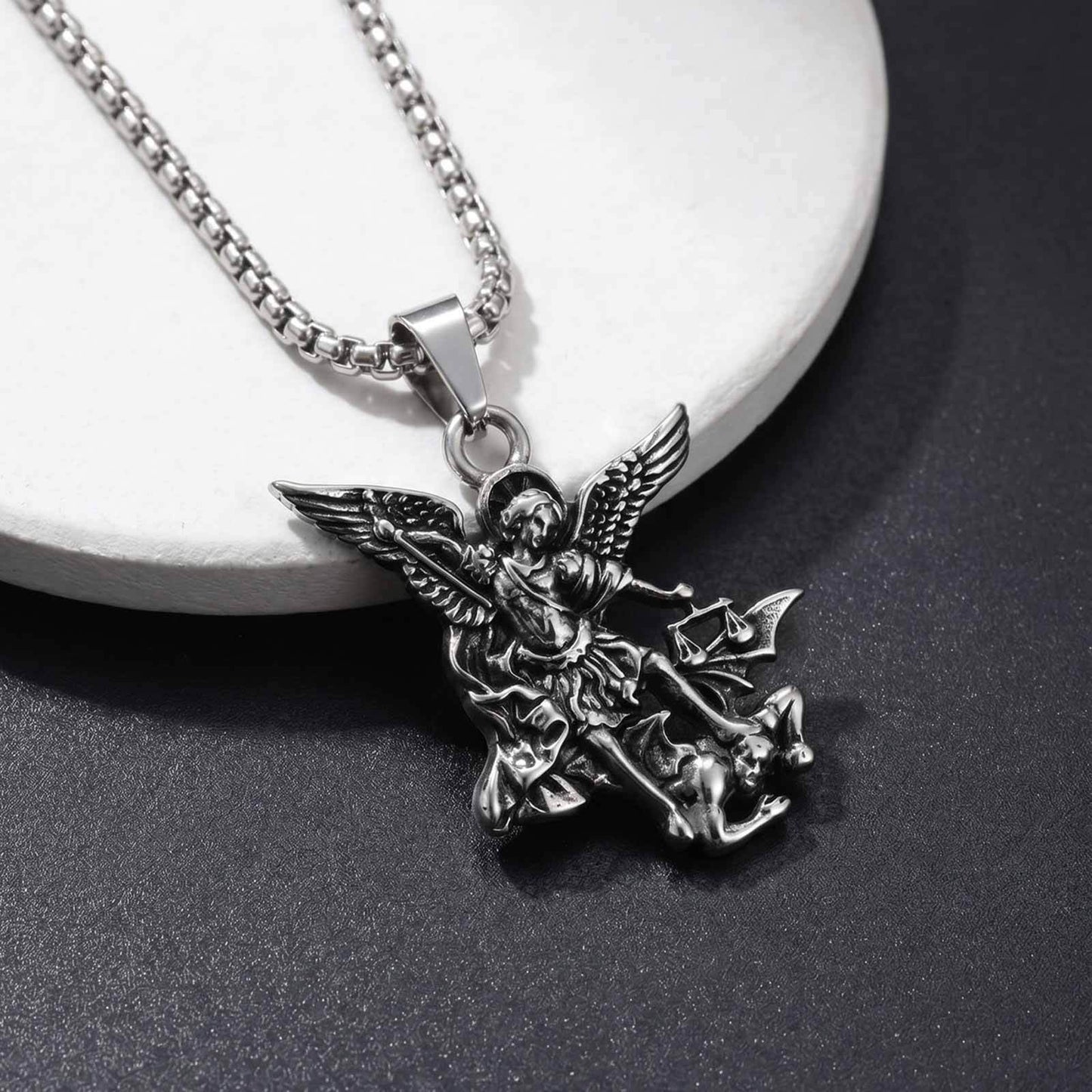 Kemstone Winged Angel Relief Pendant Necklace for Men Stainless Steel Vintage PN-2405