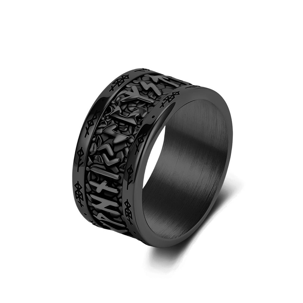Kemstone Stainless Steel Viking Rune Ring – Spinner Band Style for Men K-R1153