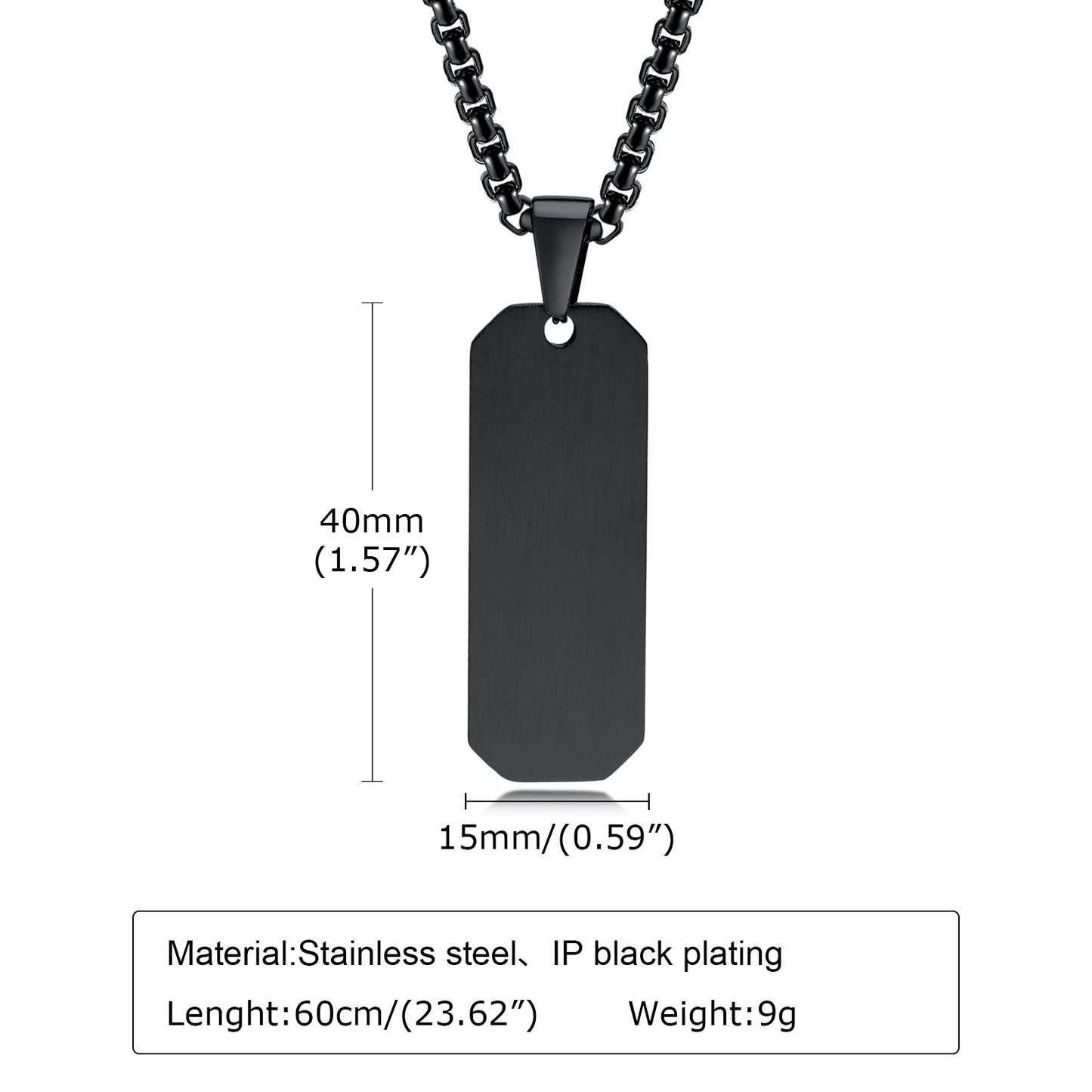 Kemstone Blank Tag Pendant Necklace – Stainless Steel Beveled Rectangle for Men PN-1822