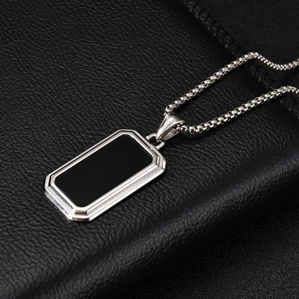 Kemstone Stainless Steel Rectangular Pendant Necklace with Acrylic Inlay PN-2267