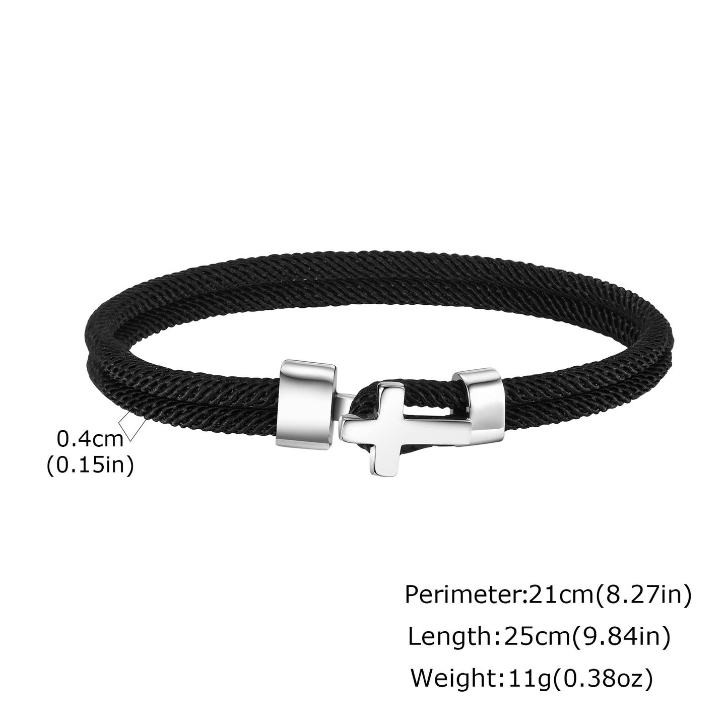 Kemstone Men’s Stainless Steel Cross Bracelet – Black Milan Rope BL-769