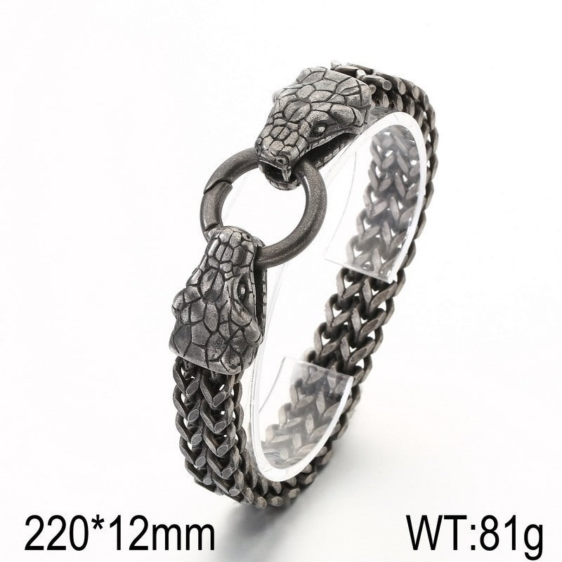 Kemstone Titanium Steel Double Snake Head Chain Bracelet Vintage Style for Men KB139889-KJX