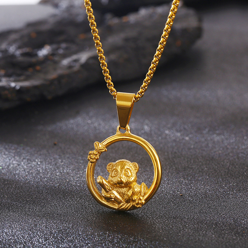 Kemstone Panda Circle Necklace for Men Titanium Steel KP119300-KJX