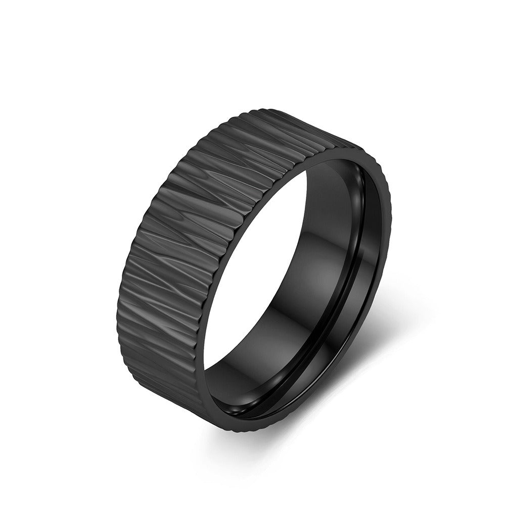 Kemston Grooved Ring for Men Stainless Steel Bark Texture K-R1233
