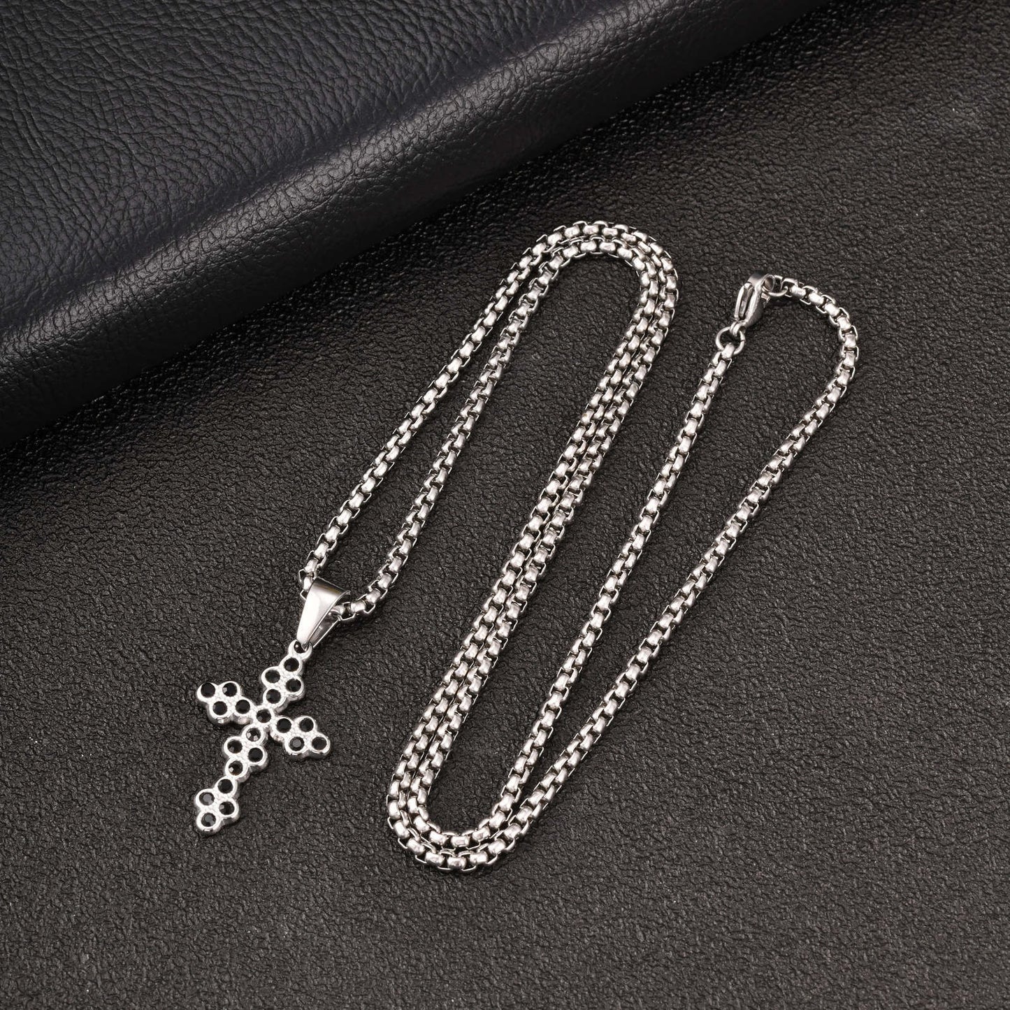 Kemstone Stainless Steel Black Cubic Zirconia Cross Pendant Necklace for Men Women PN-2320