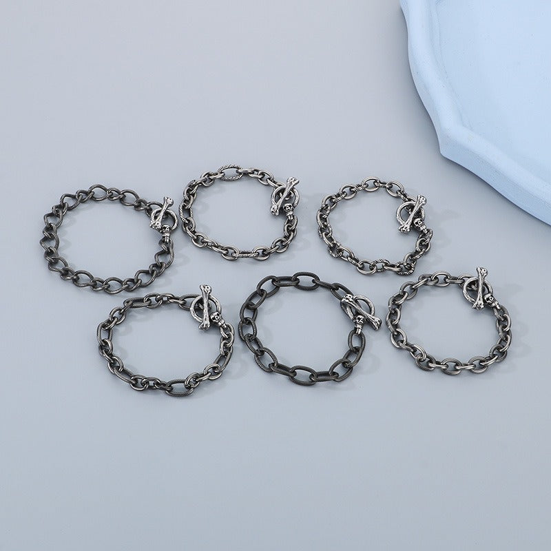 Kemstone Bone Clasp Skull Bracelet for Men Titanium Steel Vintage Chain Detail KB179416-Z