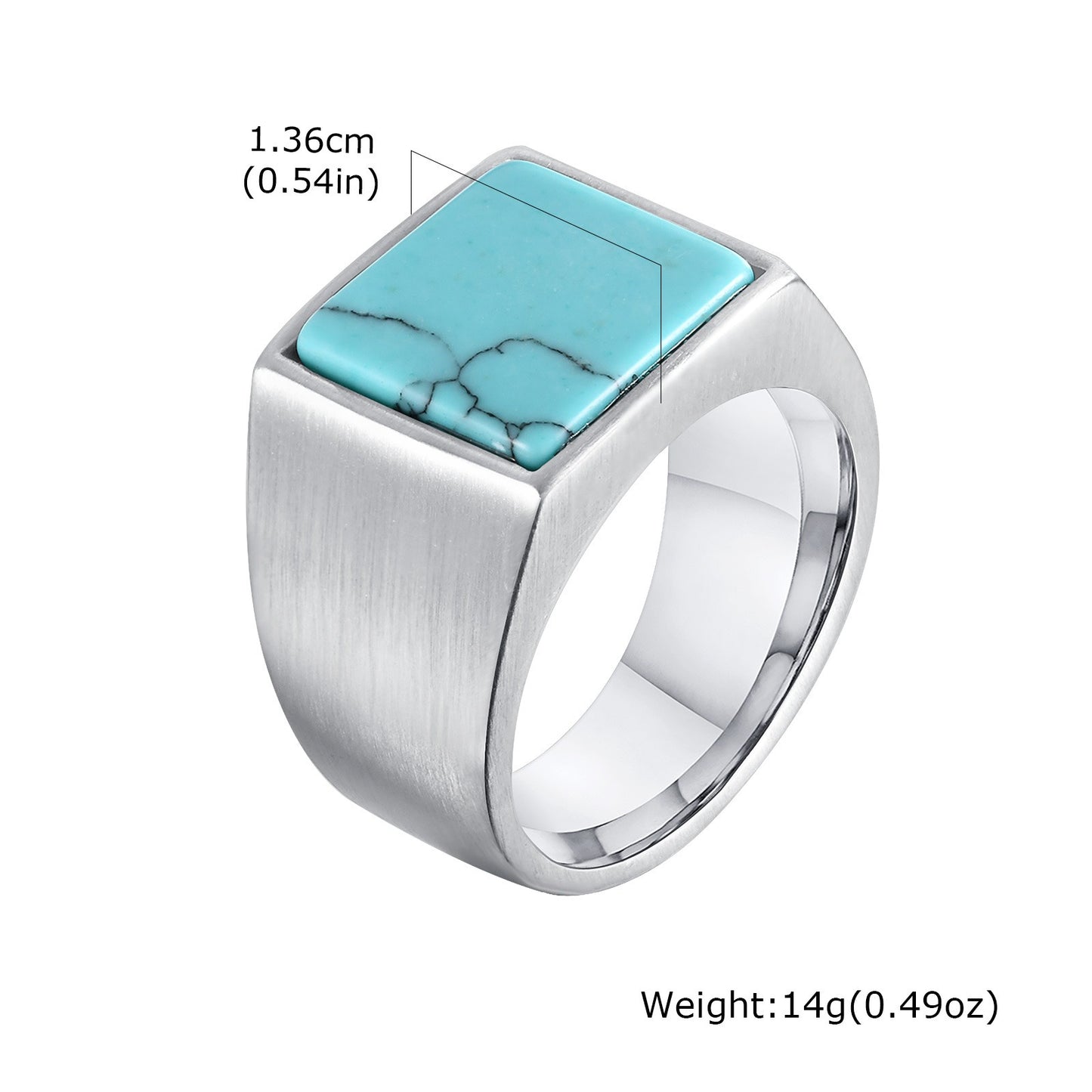 Kemstone Men’s Square Natural Stone Signet Ring Stainless Steel RC682