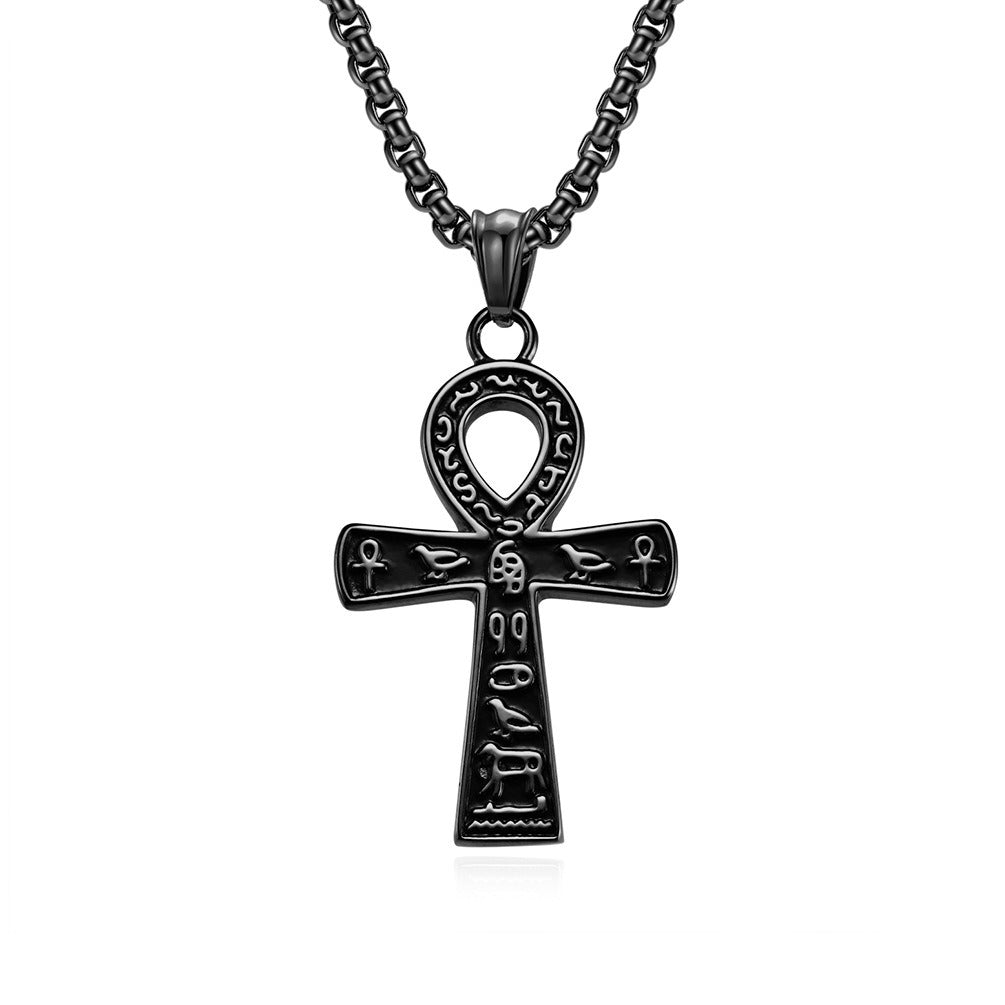 Kemstone Stainless Steel Ankh Cross Pendant Necklace for Men K-PT445