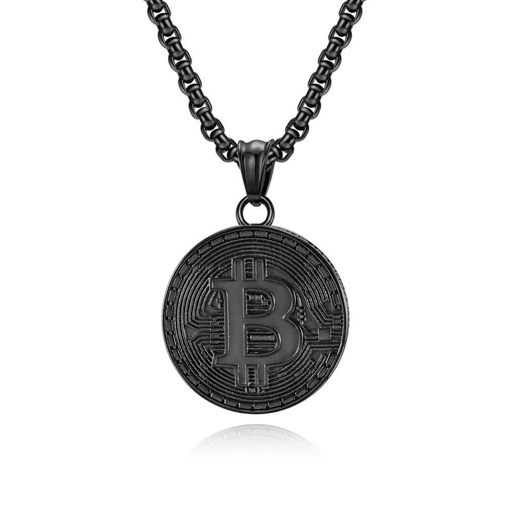 Kemstone Bitcoin Symbol Pendant Necklace for Men Stainless Steel Coin Style K-PT500
