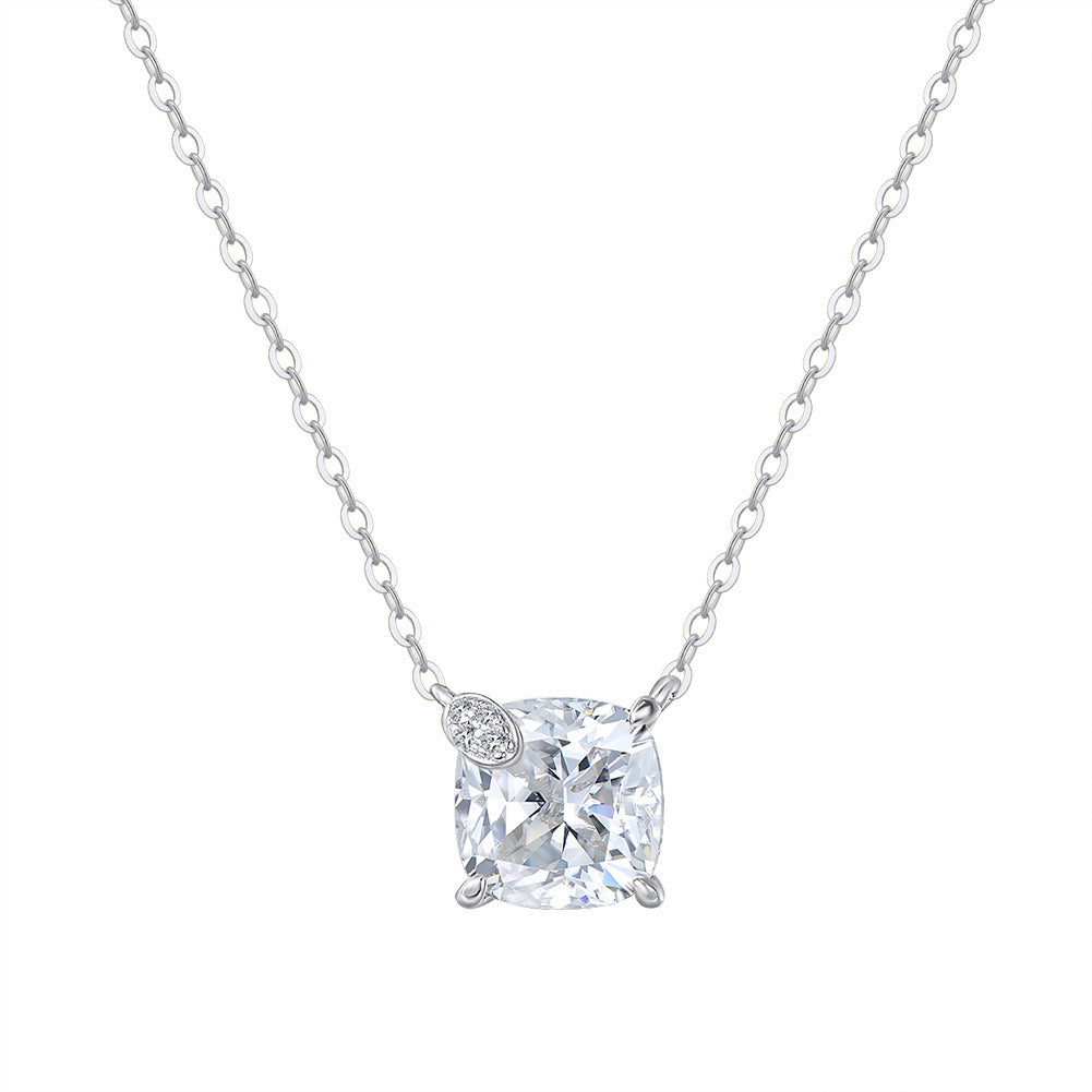 Kemstone 925 Sterling Silver Cushion Cut CZ Pendant Necklace for Women, 8mm Dainty Gold Plated Clavicle Chain A4-LZN29