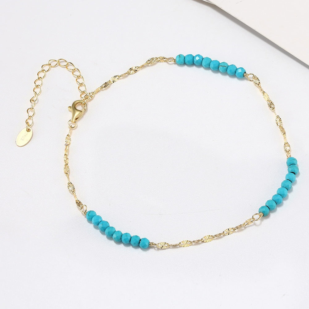 Kemstone 925 Sterling Silver Turquoise Anklet for Women Butterfly Chain Beaded Foot Jewelry SA85