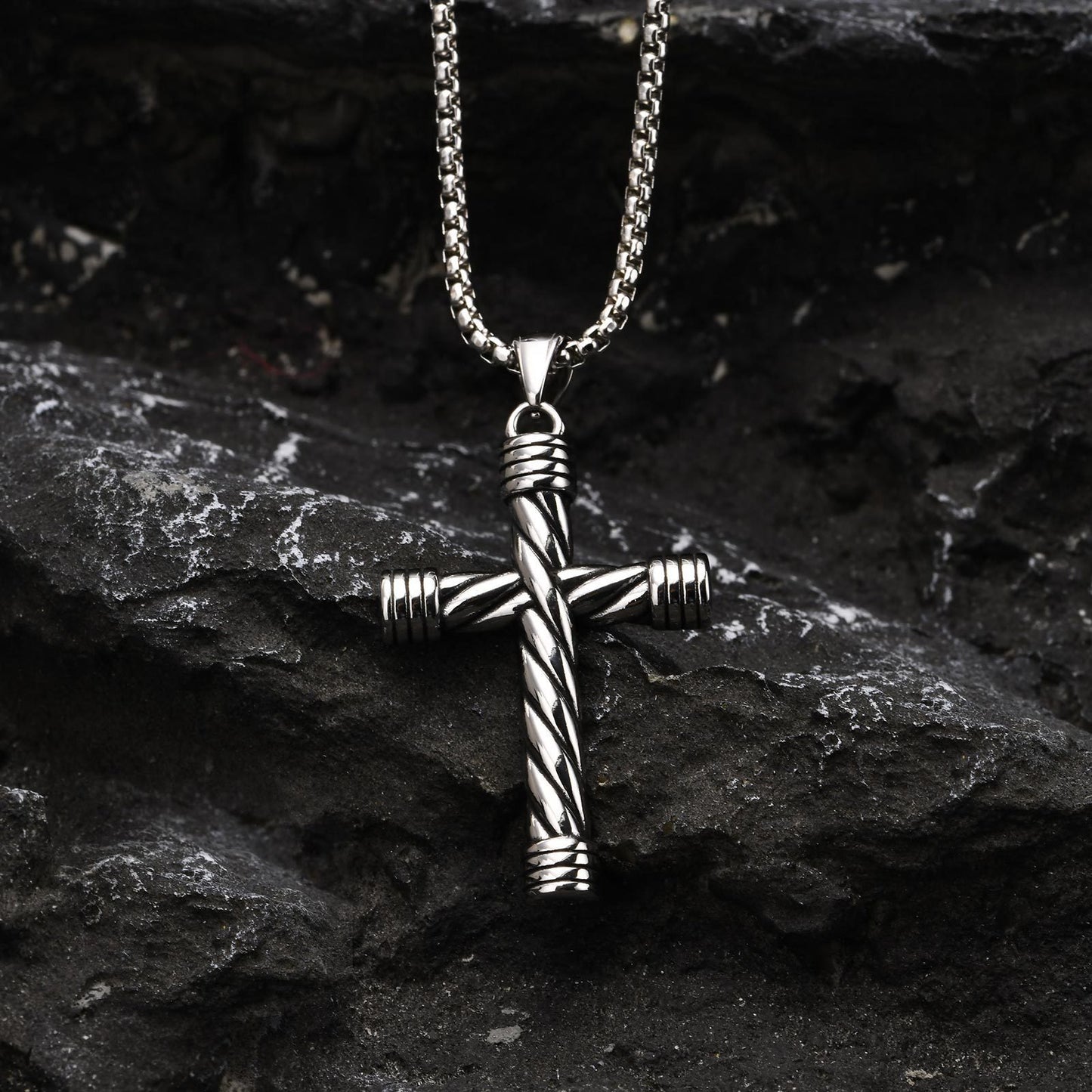 Kemstone Men’s Stainless Steel Rope Cross Pendant Necklace – Silver PN-1979