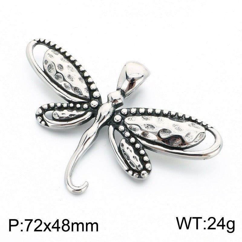 Kemstone Stainless Steel Dragonfly Winged Figure Pendant Necklace for Men Gothic K-PT668