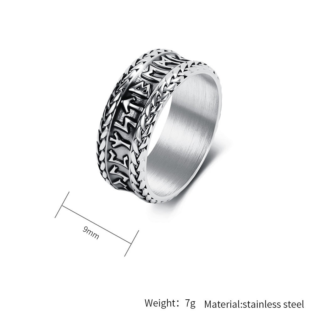 Kemstone Stainless Steel Viking Rune Ring for Men Wide Engraved Silver Gold Black K-R1151