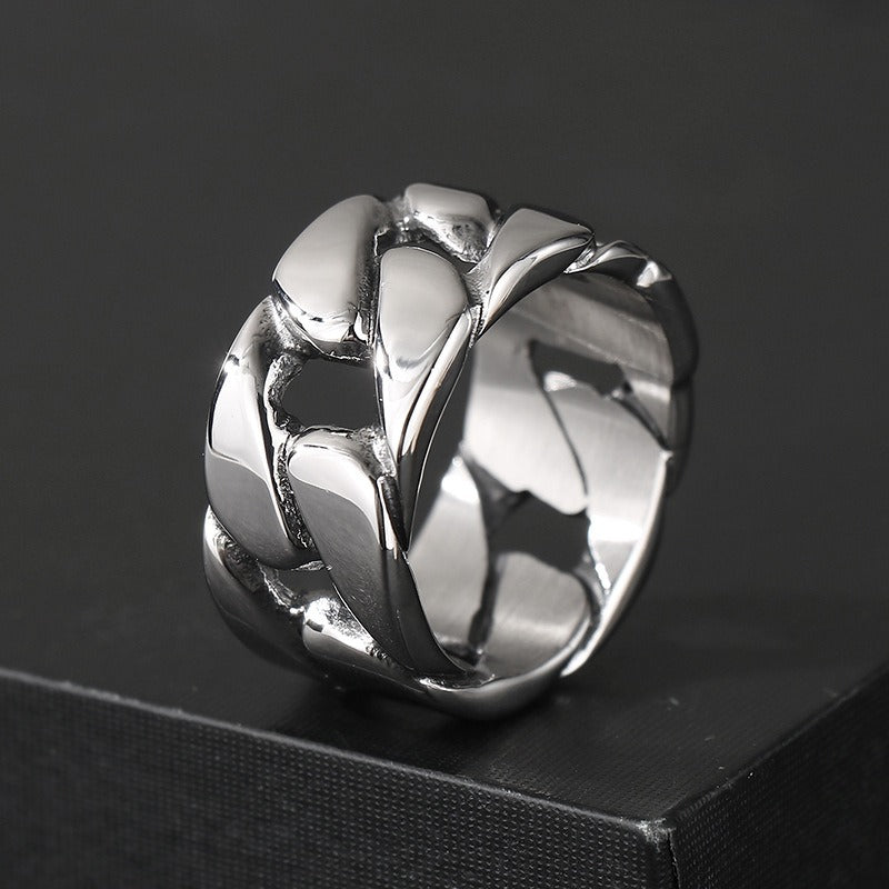 Kemstone Titanium Steel Cuban Link Ring – Wide Hollow Band for Men KR112494-KJX