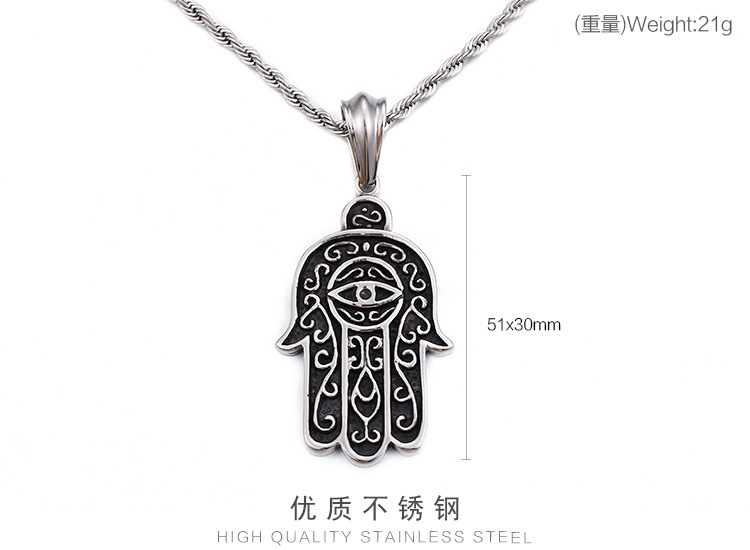 Kemstone Titanium Steel Hamsa Hand Mystic Eye Pendant Necklace for Men KP52755-BD
