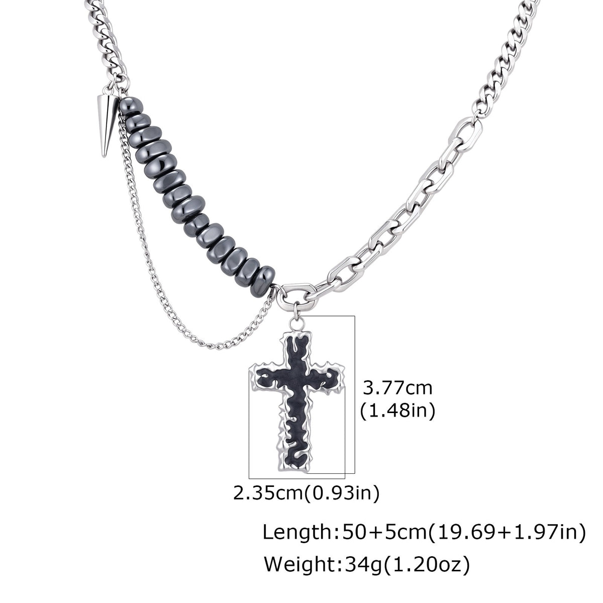 Kemstone Irregular Cross Necklace for Men Stainless Steel NC-3268