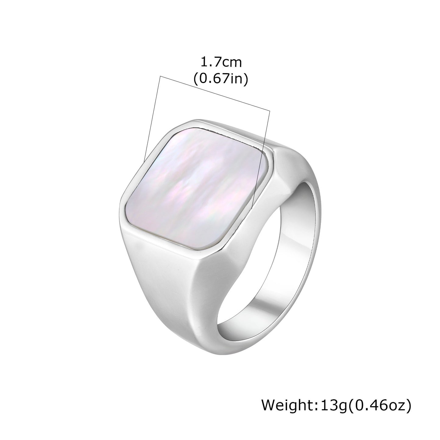 Kemstone Stainless Steel Abalone Shell Signet Ring – Natural Inlay Style for Men & Women RC-207